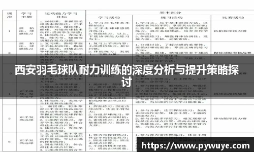 西安羽毛球队耐力训练的深度分析与提升策略探讨